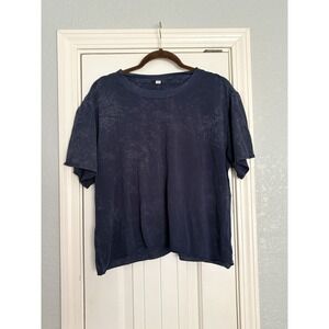 Lululemon Top Womens Size 8 Navy Blue Short Sleeve Marble Stretch Casual Active